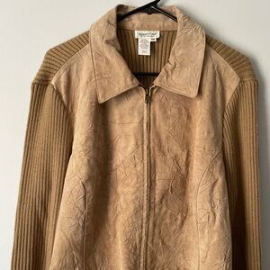 COLDWATER CREEK Women's 2X Suede Leather Zip Jacket Sweater Top